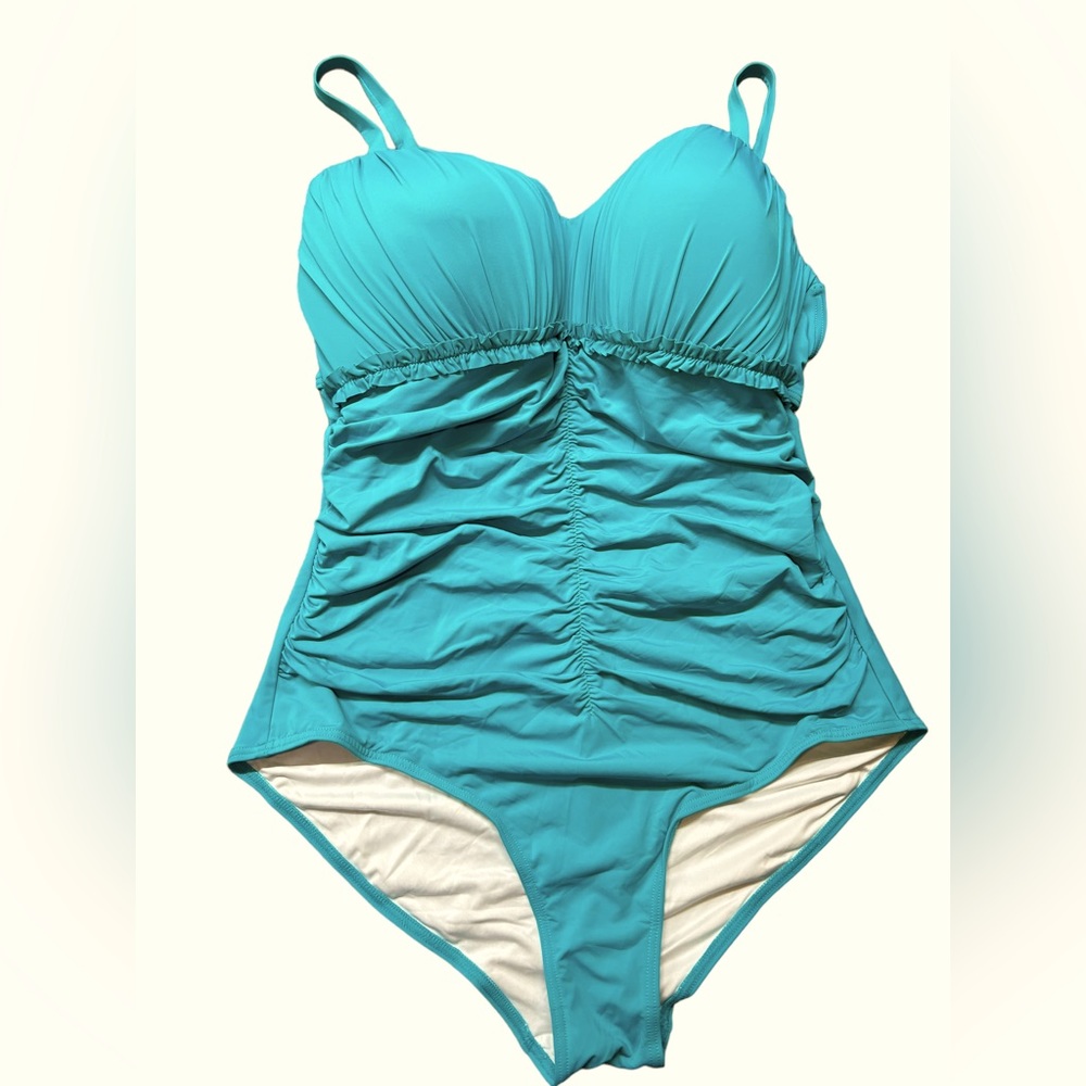 ATLANTIC BEACH turquoise one piece flattering one piece w tummy control NWT